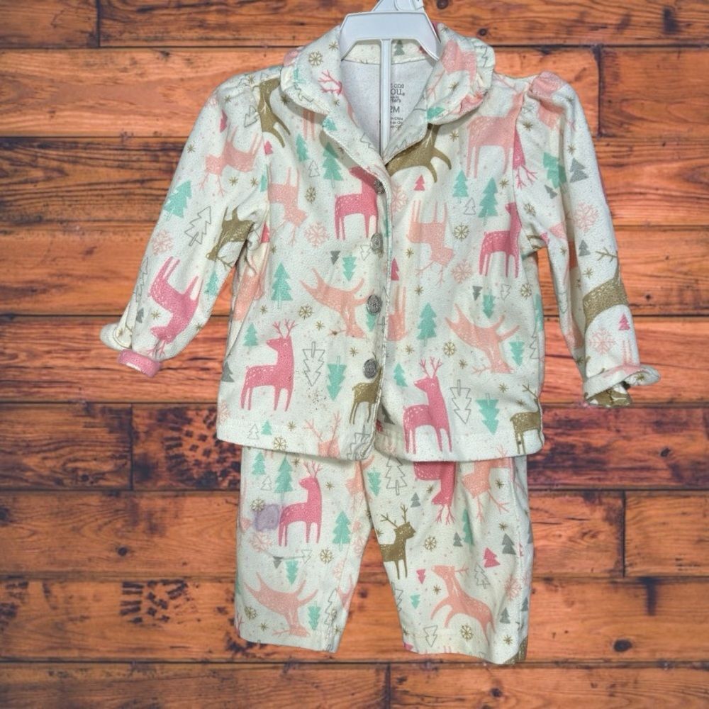 5 for $25🔥Carter's Deer‎ Print Fleece Pajama Set Girls Size 12 Months